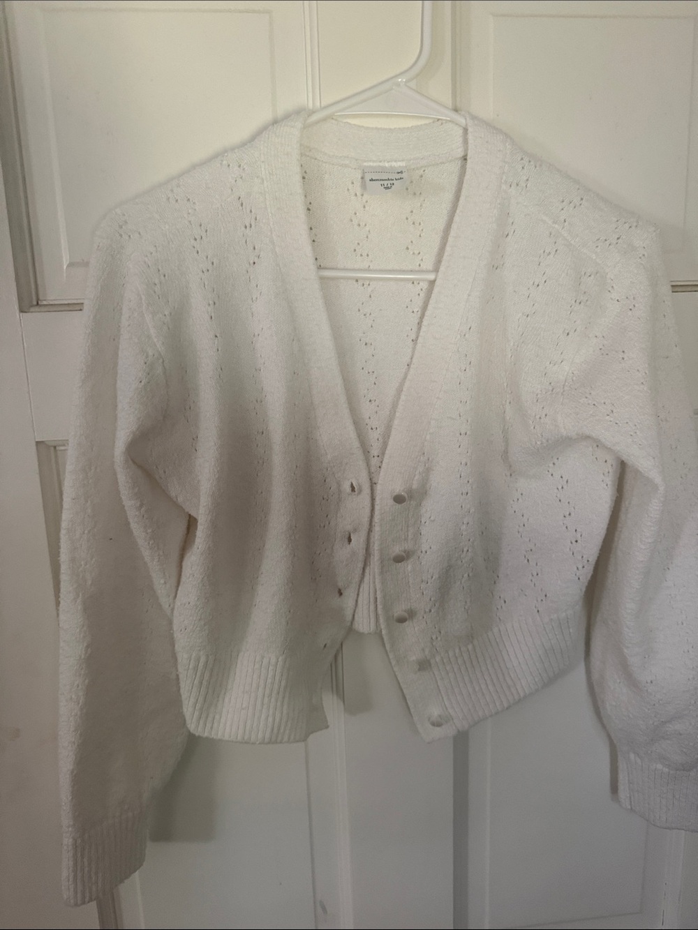 abercrombie kids White Textured V-Neck Button Cardigan